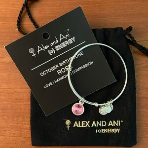 Alex and Ani (+) Energy bracelet, silver and rose quartz.
